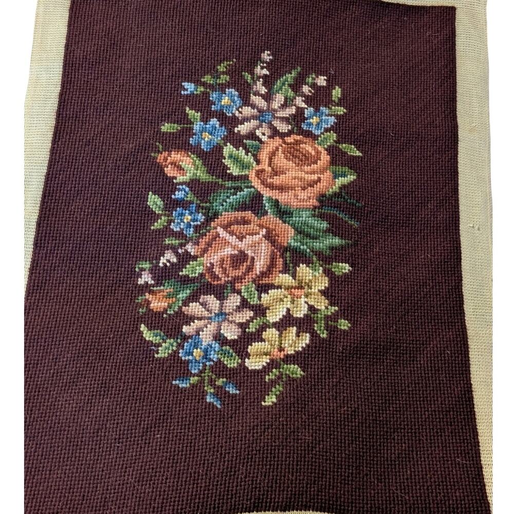 Vintage Burgundy Floral Arrangement Completed Needlepoint Design